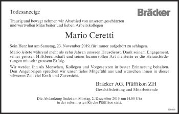 Traueranzeige von Mario Ceretti von ZO Gesamt