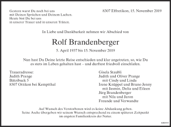 Traueranzeige von Rolf Brandenberger von reg_12345