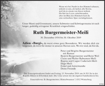 Traueranzeige von Ruth Burgermeister-Meili von reg_12345