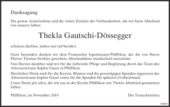 Traueranzeige von Thekla Gautschi-Dössegger von ZO Gesamt