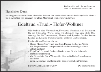 Traueranzeige von Edeltrud Hofer-Wölkner von ZO Gesamt