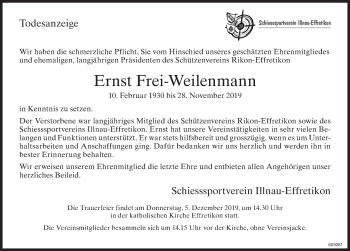 Traueranzeige von Ernst Frei-Weilenmann von ZO Gesamt