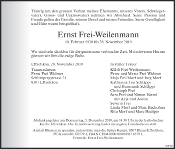 Traueranzeige von Ernst Frei-Weilenmann von reg_12345