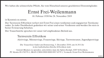 Traueranzeige von Ernst Frei-Weilenmann von reg_12345