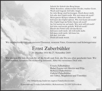 Traueranzeige von Ernst Zuberbühler von ZO Gesamt