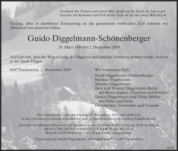 Traueranzeige von Guido Diggelmann-Schönenberger von ZO Gesamt