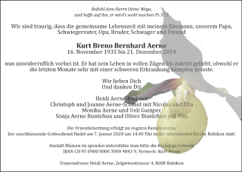 Traueranzeige von Kurt Breno Bernhard Aerne von ZO Gesamt