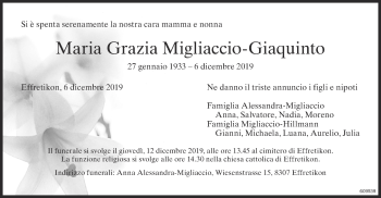 Traueranzeige von Maria Grazia Migliaccio-Giaquinto von reg_12345