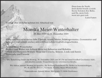 Traueranzeige von Monika Meier-Winterhalter von ZO Gesamt