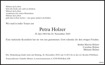 Traueranzeige von Petra Holzer von ZO Gesamt