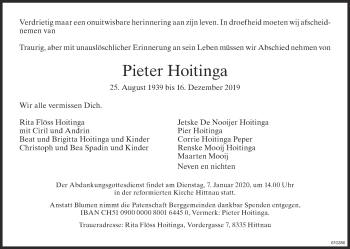 Traueranzeige von Pieter Hoitinga von ZO Gesamt