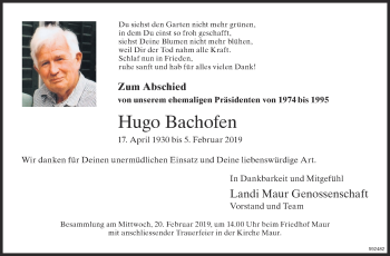 Traueranzeige von Hugo Bachofen von ZO Gesamt