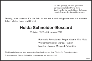 Traueranzeige von Hulda Schneider-Bossard von ZO Gesamt