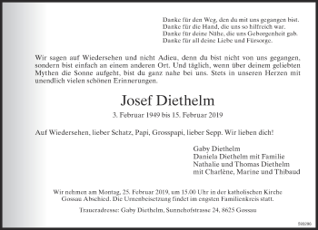 Traueranzeige von Josef Diethelm von ZO Gesamt