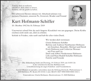 Traueranzeige von Kurt Hofmann-Schiffer von ZO Gesamt