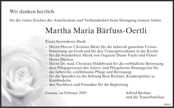 Traueranzeige von Martha Maria Bärfuss-Oertli von ZO Gesamt