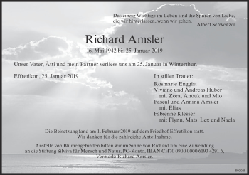 Traueranzeige von Richard Amsler von ZO Gesamt