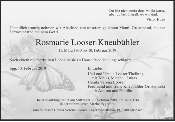 Traueranzeige von Rosmarie Looser-Kneubühler von ZO Gesamt