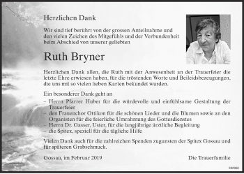 Traueranzeige von Ruth Bryner von ZO Gesamt