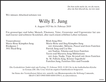 Traueranzeige von Willy E. Jung von ZO Gesamt