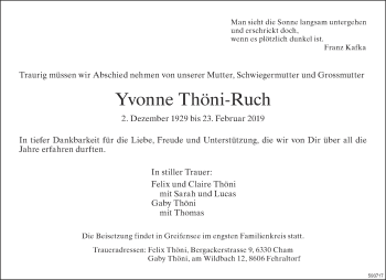 Traueranzeige von Yvonne Thöni-Ruch von ZO Gesamt