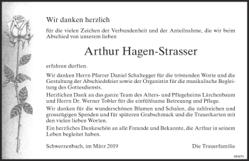 Traueranzeige von Arthur Hagen-Strasser von Glattaler