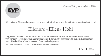 Traueranzeige von Ellenore Hohl von ZO Gesamt