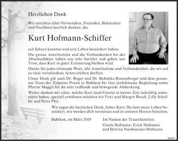 Traueranzeige von Kurt Hofmann-Schiffer von ZO Gesamt