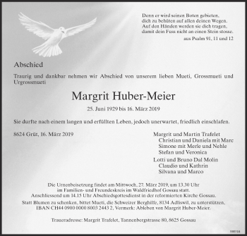 Traueranzeige von Margrit Huber-Meier von ZO Gesamt