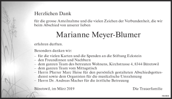 Traueranzeige von Marianne Meyer-Blumer von ZO Gesamt