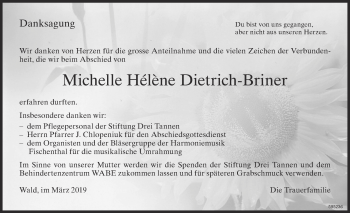 Traueranzeige von Michelle Hélène Dietrich-Briner von ZO Gesamt