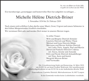 Traueranzeige von Michelle Hélène Dietrich-Briner von ZO Gesamt