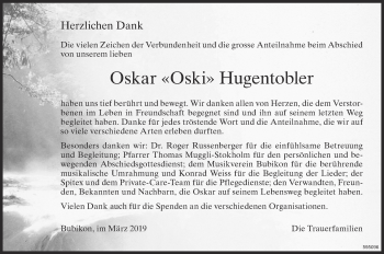 Traueranzeige von Oskar Hugentobler von ZO Gesamt