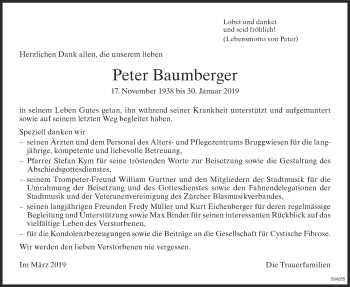 Traueranzeige von Peter Baumberger von ZO Gesamt