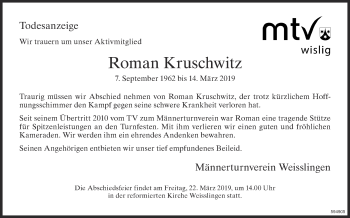 Traueranzeige von Roman Kruschwitz von ZO Gesamt