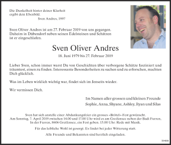 Traueranzeige von Sven Oliver Andres von ZO Gesamt