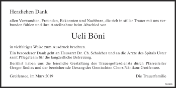 Traueranzeige von Ueli Böni von ZO Gesamt