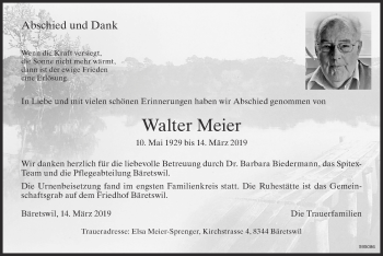 Traueranzeige von Walter Meier von ZO Gesamt