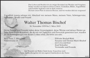 Traueranzeige von Walter Thomas Bischof von ZO Gesamt