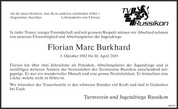 Traueranzeige von Florian Marc Burkhard von ZO Gesamt