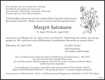 Traueranzeige von Margrit Salzmann von ZO Gesamt