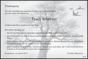 Traueranzeige von Trudi Scherrer von ZO Gesamt