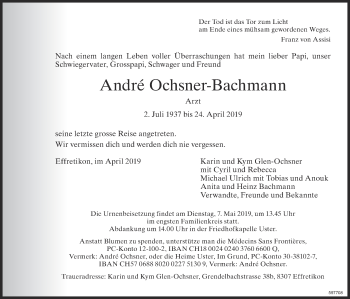 Traueranzeige von André Ochsner-Bachmann von ZO Gesamt