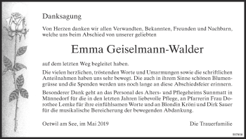 Traueranzeige von Emma Geiselmann-Walder von ZO Gesamt