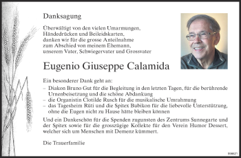 Traueranzeige von Eugenio Giuseppe Calamida von ZO Gesamt