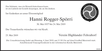 Traueranzeige von Hanni Rogger-Spörri von ZO Gesamt