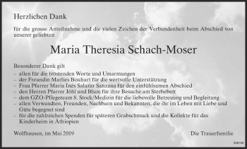 Traueranzeige von Maria Theresia Schach-Moser von ZO Gesamt