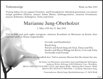 Traueranzeige von Marianne Jung-Oberholzer von ZO Gesamt