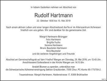 Traueranzeige von Rudolf Hartmann von ZO Gesamt