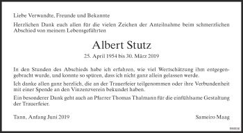 Traueranzeige von Albert Stutz von ZO Gesamt